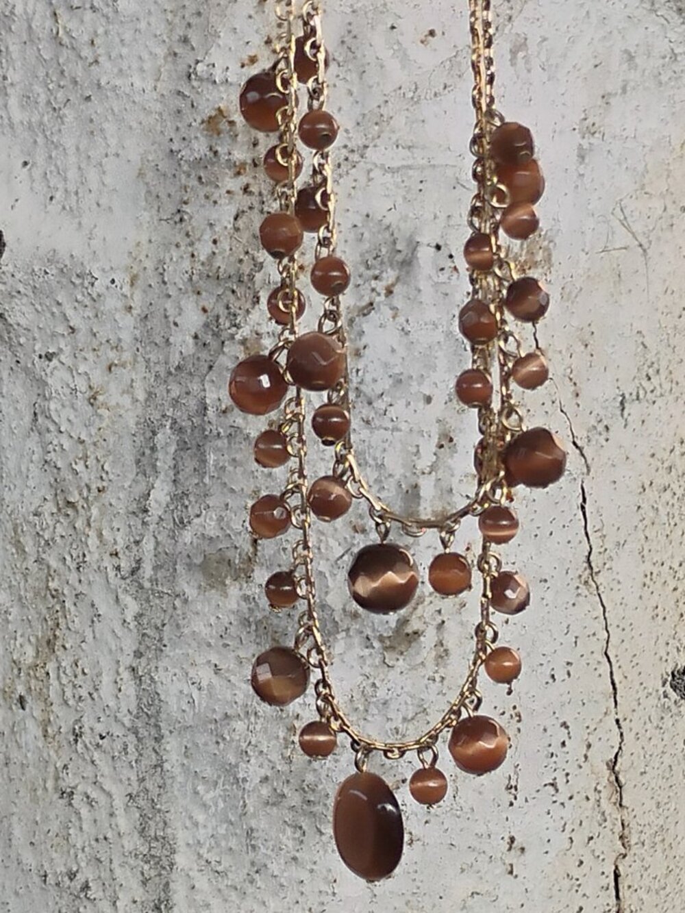 Plastic Multi Strand Hues of Copper n Browns Short Necklace